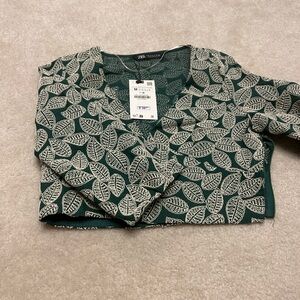 Zara Teal Leaf Pattern Blouse
